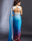 Multi-Colored Satin Embellished Ombre Saree Set