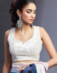 Multi-Colored Satin Embellished Ombre Saree Set