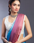 Multi-Colored Satin Embellished Ombre Saree Set