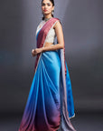 Multi-Colored Satin Embellished Ombre Saree Set