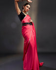 Coral Satin & Velvet Embellished Saree Set
