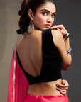 Coral Satin & Velvet Embellished Saree Set