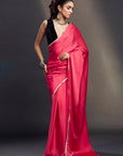 Coral Satin & Velvet Embellished Saree Set