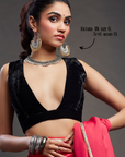 Coral Satin & Velvet Embellished Saree Set