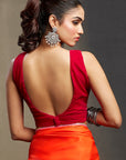 Orange Satin Embellished Saree Set