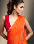 Orange Satin Embellished Saree Set