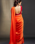 Orange Satin Embellished Saree Set