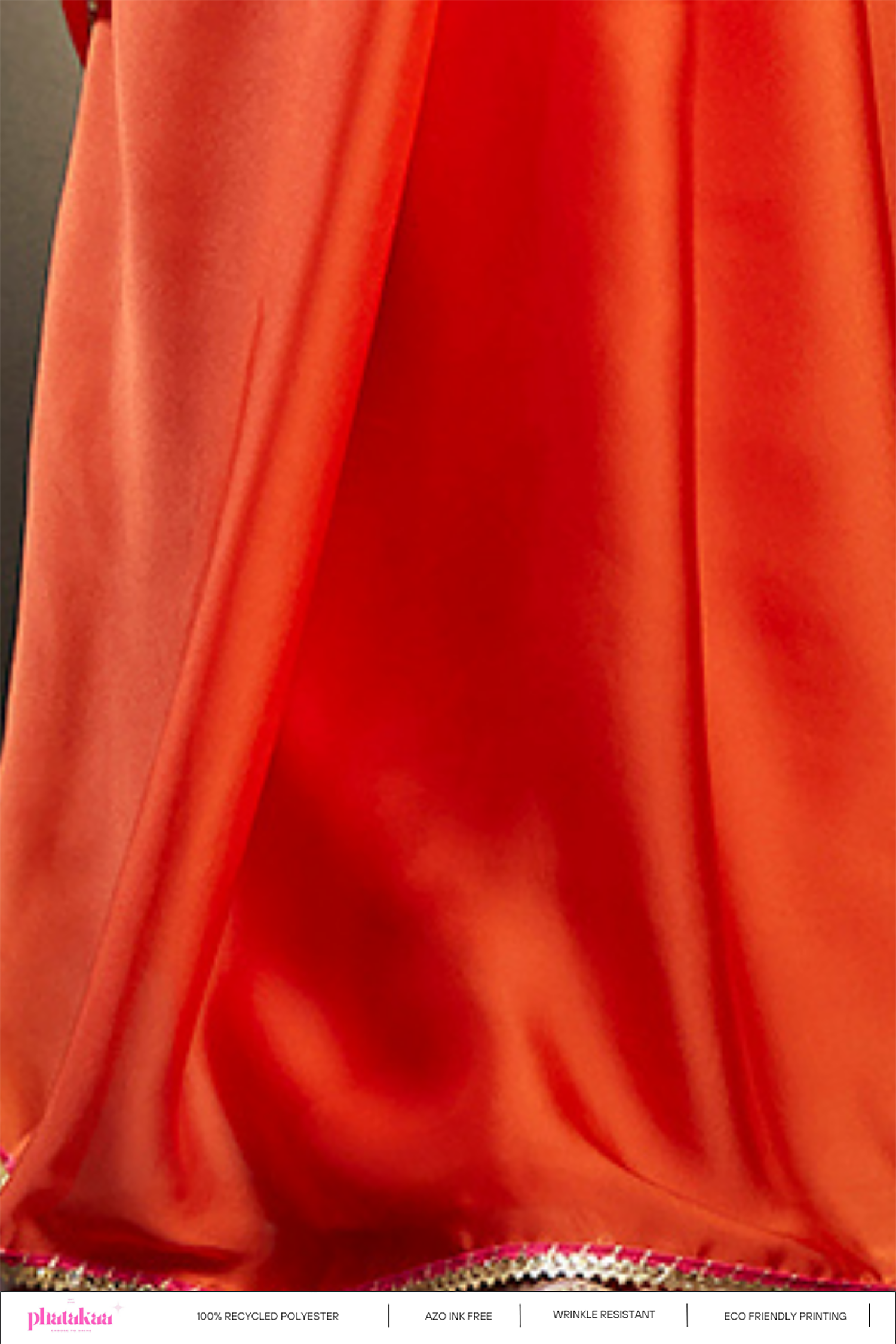 Orange Satin Embellished Saree Set