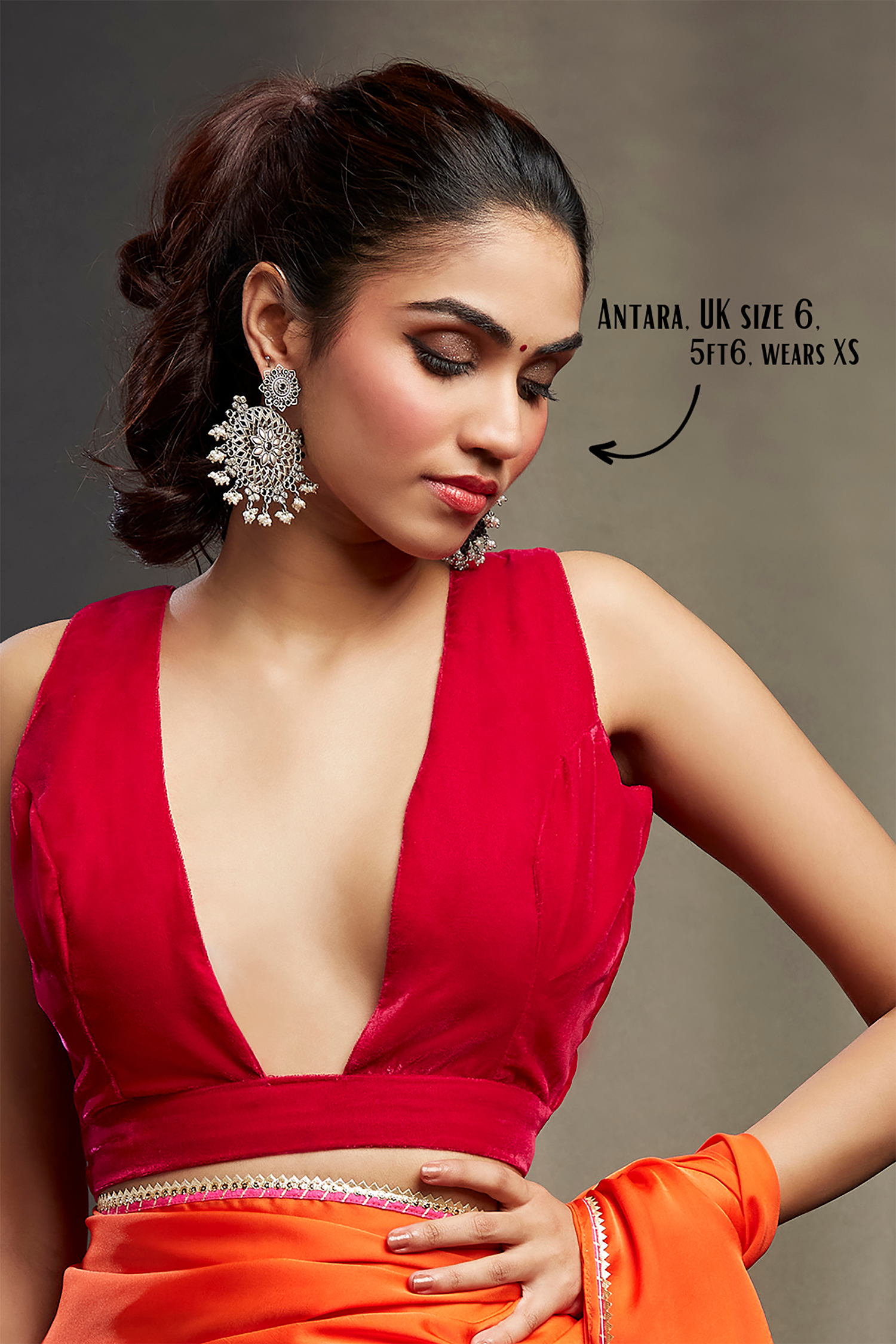 Orange Satin Embellished Saree Set