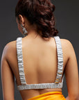 Yellow Satin Embellished Saree Set