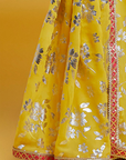 Yellow Georgette & Recycled Polyester Barfi Saree Set