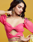 Yellow Georgette & Recycled Polyester Barfi Saree Set