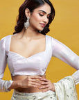 White & Silver Georgette & Recycled Polyester Barfi Saree Set