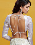 White & Silver Georgette & Recycled Polyester Barfi Saree Set