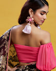 Black Georgette Recycled Polyester Barfi Saree Set