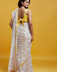 White & Gold Georgette Barfi Saree Set