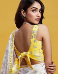 White & Gold Georgette Barfi Saree Set