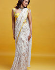 White & Gold Georgette Barfi Saree Set
