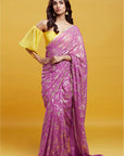 Purple Georgette & Recycled Polyester Barfi Saree Set