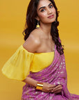 Purple Georgette & Recycled Polyester Barfi Saree Set