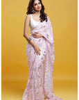 Baby Pink Georgette & Recycled Polyester Barfi Saree Set