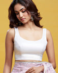 Baby Pink Georgette & Recycled Polyester Barfi Saree Set