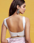 Baby Pink Georgette & Recycled Polyester Barfi Saree Set