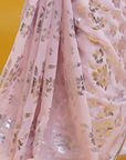 Baby Pink Georgette & Recycled Polyester Barfi Saree Set