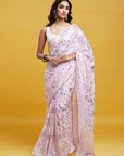 Baby Pink Georgette & Recycled Polyester Barfi Saree Set