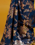 Navy Blue Georgette & Recycled Polyester Barfi Saree Set
