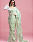 Pista Georgette & Recycled Polyester Barfi Saree Set
