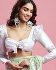 Pista Georgette & Recycled Polyester Barfi Saree Set