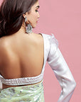 Pista Georgette & Recycled Polyester Barfi Saree Set