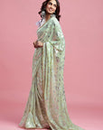 Pista Georgette & Recycled Polyester Barfi Saree Set