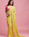 Yellow Georgette & Recycled Polyester Barfi Saree Set