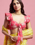 Yellow Georgette & Recycled Polyester Barfi Saree Set