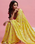 Yellow Georgette & Recycled Polyester Barfi Saree Set