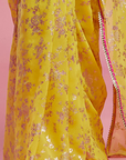 Yellow Georgette & Recycled Polyester Barfi Saree Set
