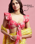 Yellow Georgette & Recycled Polyester Barfi Saree Set