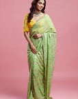 Lime Georgette & Recycled Polyester Barfi Saree Set
