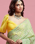 Lime Georgette & Recycled Polyester Barfi Saree Set