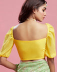 Lime Georgette & Recycled Polyester Barfi Saree Set