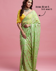 Lime Georgette & Recycled Polyester Barfi Saree Set