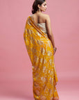 Mustard Georgette & Recycled Polyester Barfi Saree Set