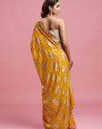 Mustard Georgette & Recycled Polyester Pre-Draped Saree Set
