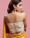 Mustard Georgette & Recycled Polyester Pre-Draped Saree Set