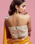 Mustard Georgette & Recycled Polyester Barfi Saree Set
