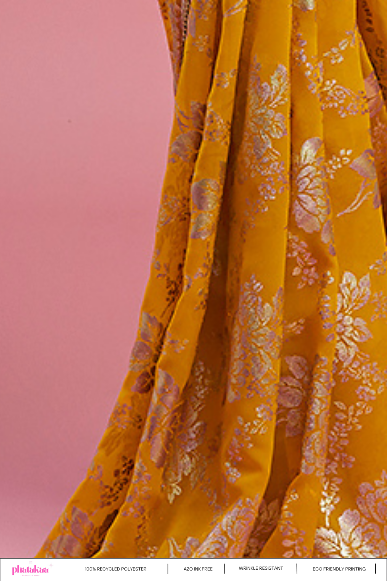 Mustard Georgette & Recycled Polyester Barfi Saree Set