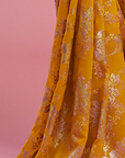 Mustard Georgette & Recycled Polyester Barfi Saree Set