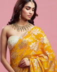 Mustard Georgette & Recycled Polyester Pre-Draped Saree Set